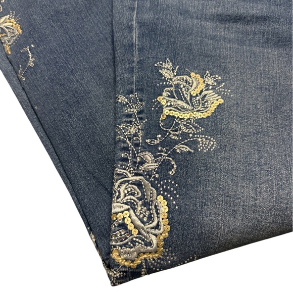 Denim 24/7 Embroidered Jeans Size 14W Boho Y2K Cottagecore Dark Wash Chic - Picture 2 of 5